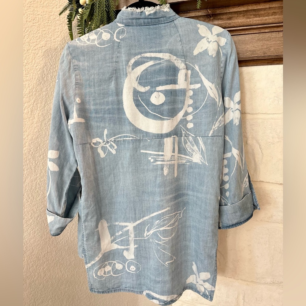 Chambray Button 3/4 Sleeve Shirt 100% Lyocell Women Small